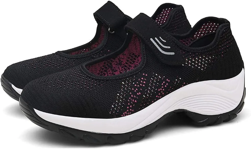 Womens Platform Sneakers Breathable Tennis Shoes Arch Support Fitness Shoes Ankle Paste Fashion Lightweight Running Shoes Hiking Footwear Casual Gym Sports Slip-Ons