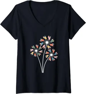 Womens Retro Dandelion Roller Skate Shoes Skater Roller Skating V-Neck T-Shirt
