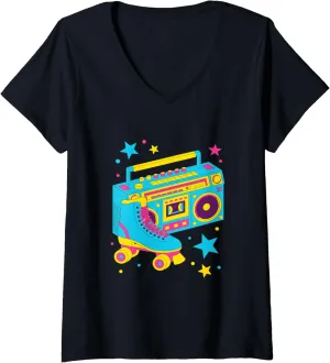 Womens Retro Roller Skate Shoes and Radio Roller Skating V-Neck T-Shirt