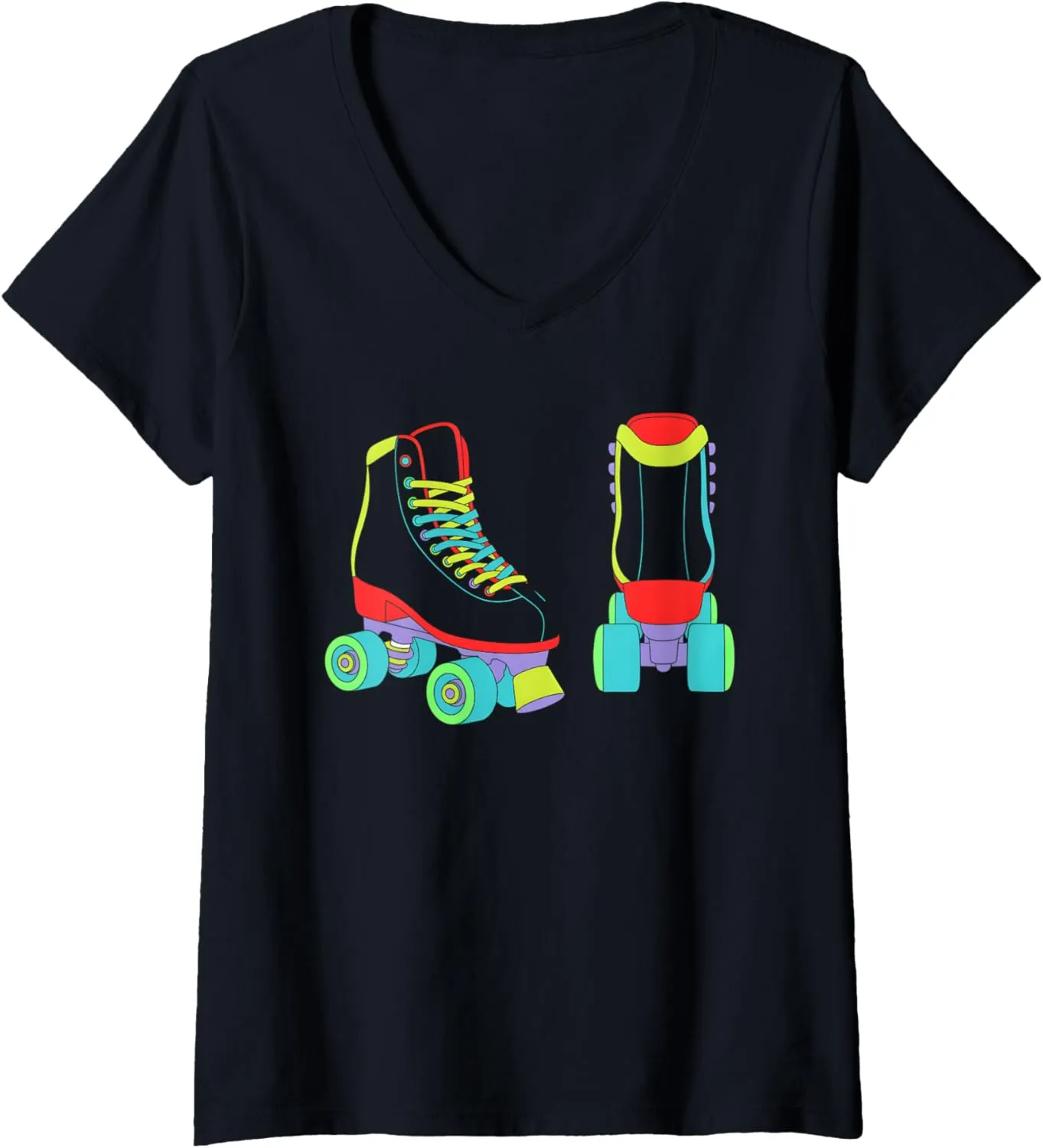 Womens Retro Roller Skate Shoes Colorful Roller Skating Lover V-Neck T-Shirt