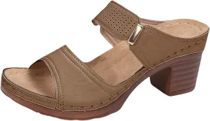 Womens Sandals Open Toe Block Heel Sandals Summer Dressy Slip on Wedge Sandal Comfortable Orthotic Arch Support Shoes Adjustable Ankle Strap Beach Walking Shoes