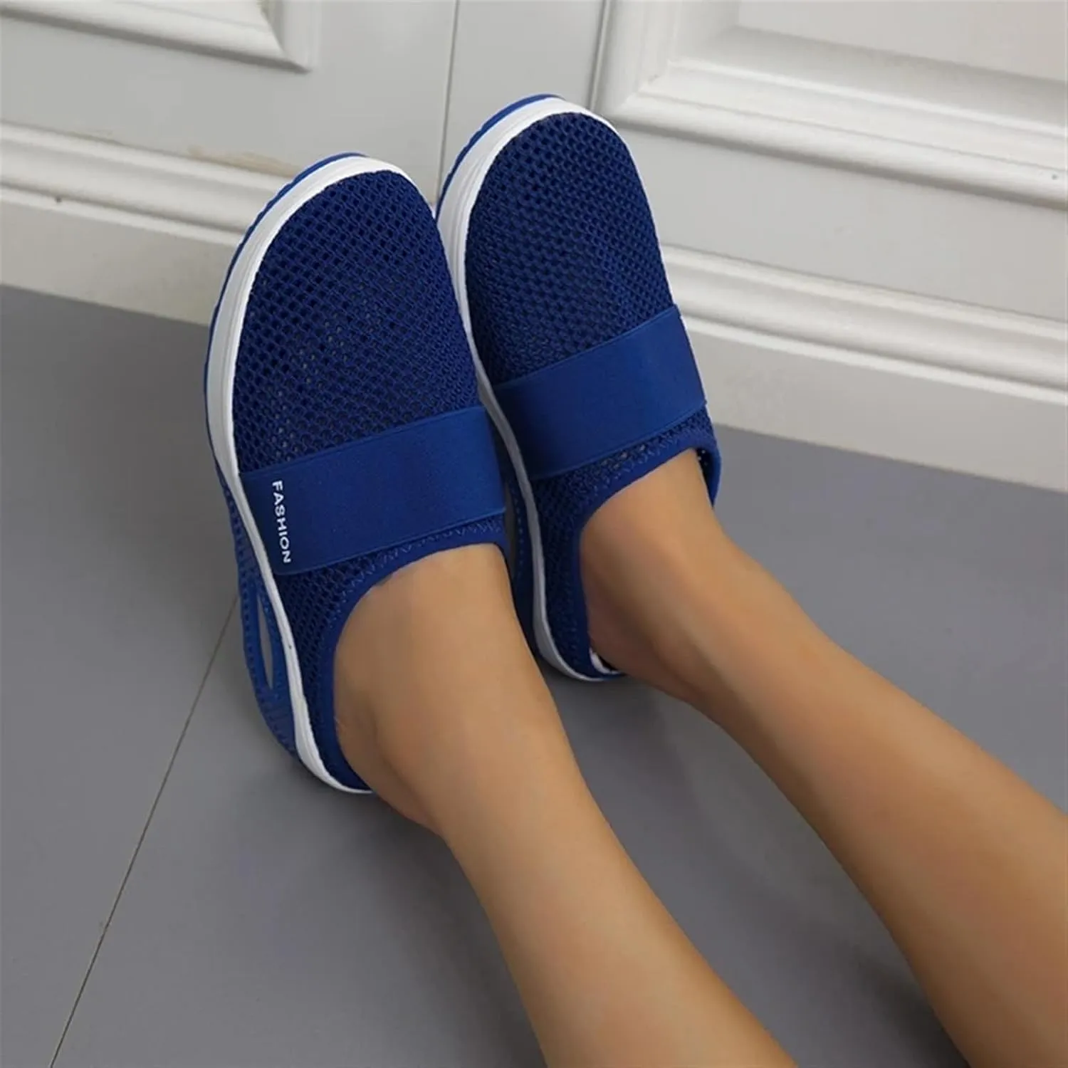 Womens Slip On Walking Shoes Air Cushion Orthopedic Diabetic Go Walk Shoes Breathable Platform Heel Slippers with Arch Support Casual Slippers