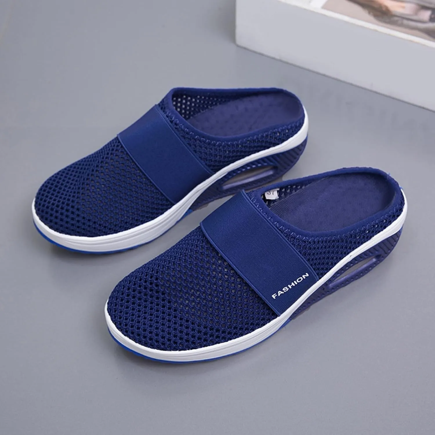 Womens Slip On Walking Shoes Air Cushion Orthopedic Diabetic Go Walk Shoes Breathable Platform Heel Slippers with Arch Support Casual Slippers