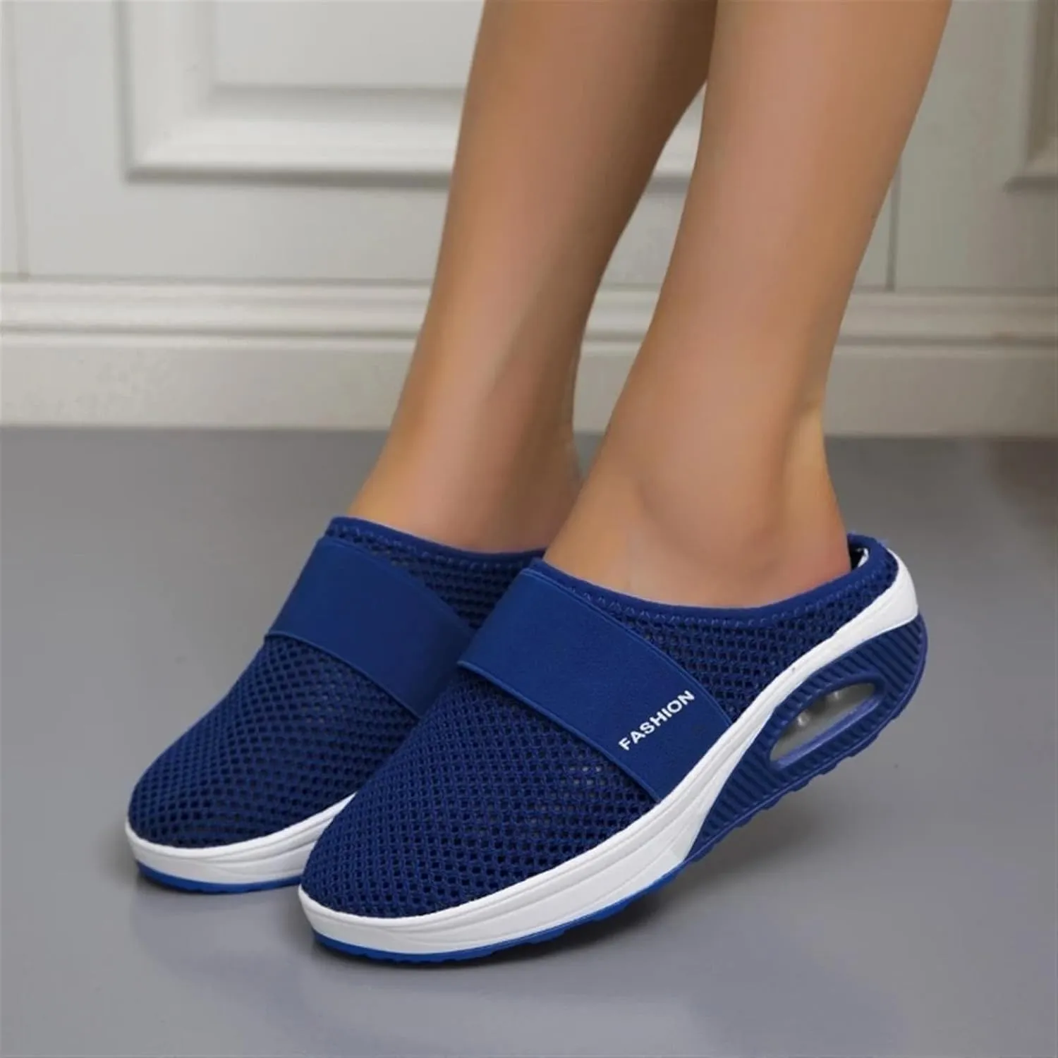 Womens Slip On Walking Shoes Air Cushion Orthopedic Diabetic Go Walk Shoes Breathable Platform Heel Slippers with Arch Support Casual Slippers
