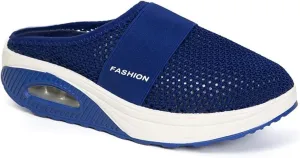 Womens Slip On Walking Shoes Air Cushion Orthopedic Diabetic Go Walk Shoes Breathable Platform Heel Slippers with Arch Support Casual Slippers