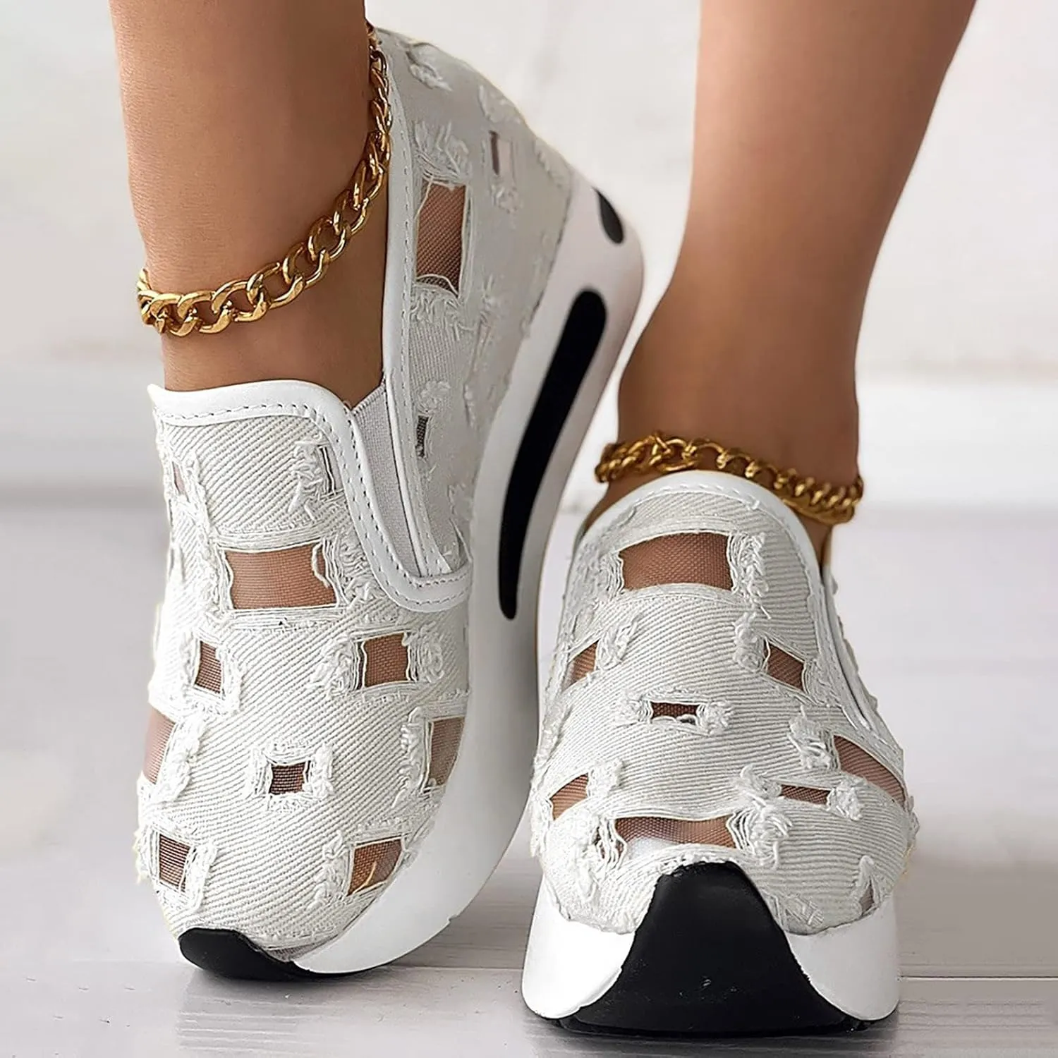 Women's Sneakers 2025 Breathable Walking Work Shoes with Arch Support Fashion Non Slip Orthopedic Shoes Comfortable Casual Wedge Slip On Sneakers for Daily Wear