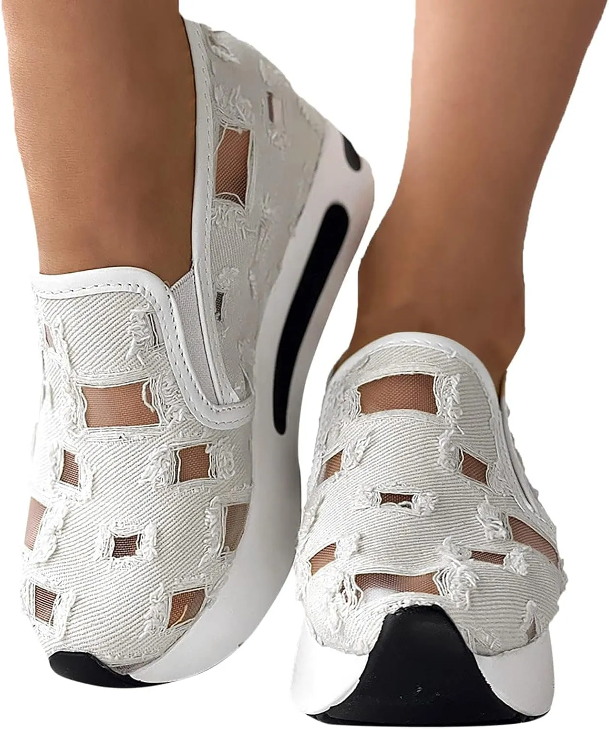 Women's Sneakers 2025 Breathable Walking Work Shoes with Arch Support Fashion Non Slip Orthopedic Shoes Comfortable Casual Wedge Slip On Sneakers for Daily Wear