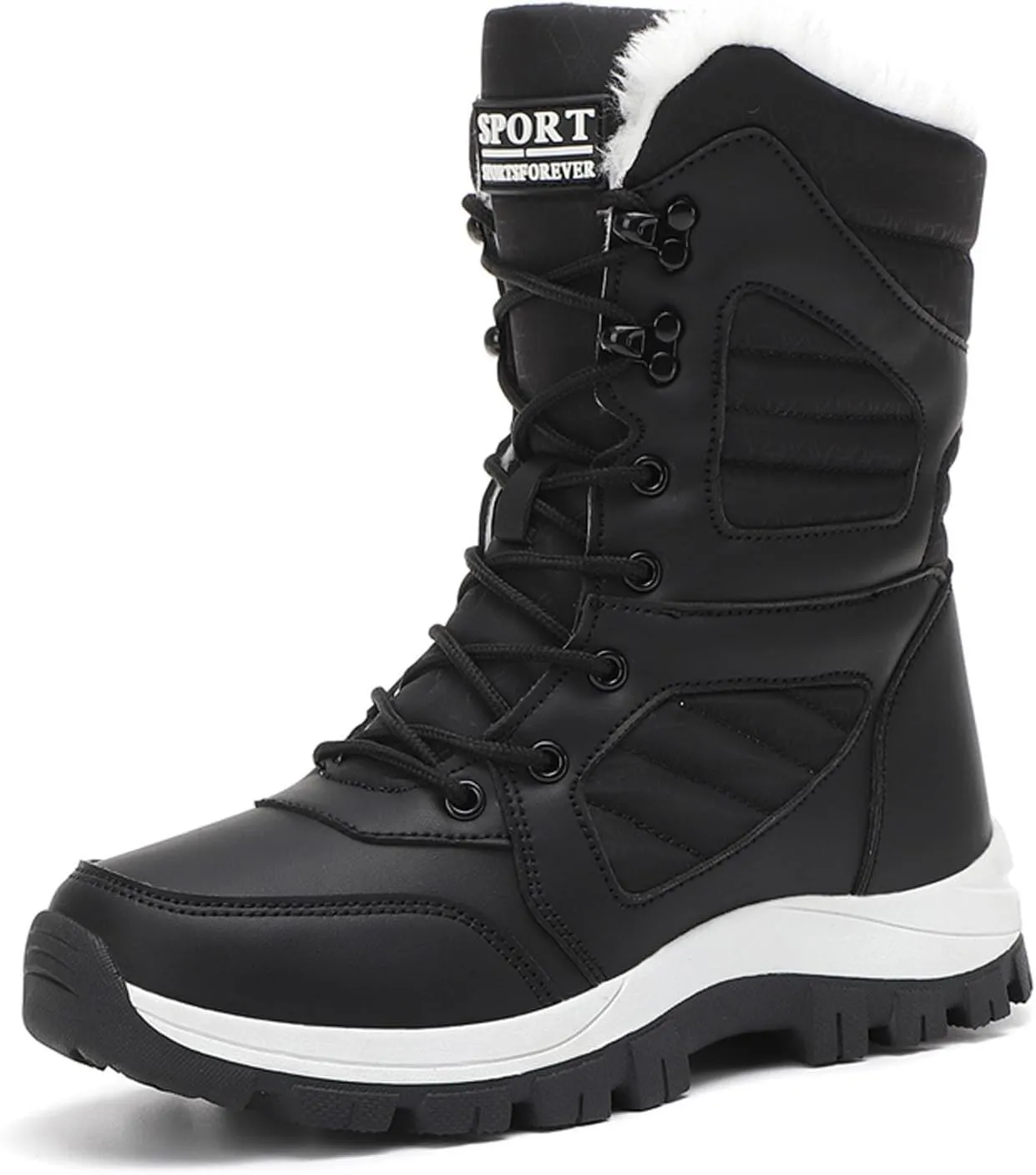 Womens Snow Boots Mid-Calf Winter Boots Warm Fur Lined Boots Waterproof Non-Slip Fur Boots Outdoor Ankle Boots