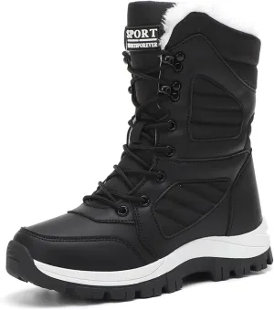 Womens Snow Boots Mid-Calf Winter Boots Warm Fur Lined Boots Waterproof Non-Slip Fur Boots Outdoor Ankle Boots