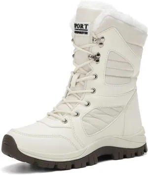 Womens Snow Boots Mid-Calf Winter Boots Warm Fur Lined Boots Waterproof Non-Slip Fur Boots Outdoor Ankle Boots