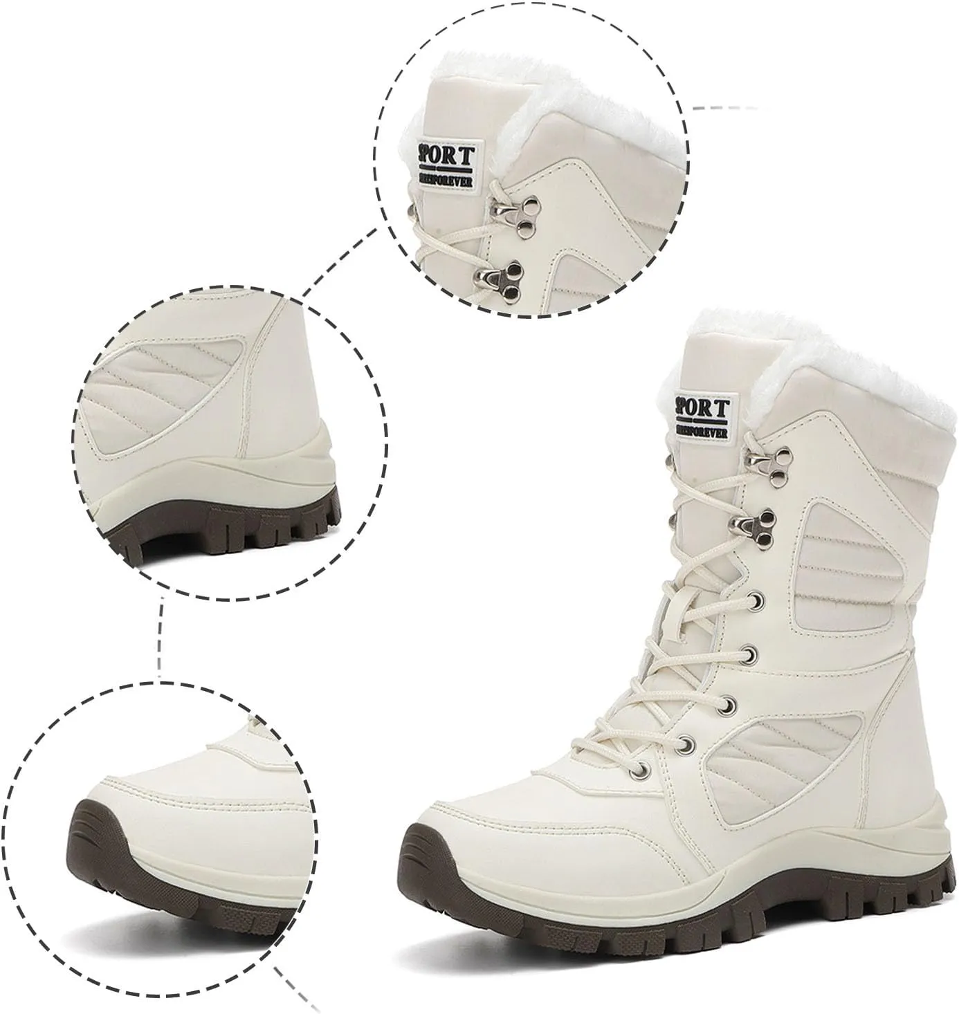 Womens Snow Boots Mid-Calf Winter Boots Warm Fur Lined Boots Waterproof Non-Slip Fur Boots Outdoor Ankle Boots