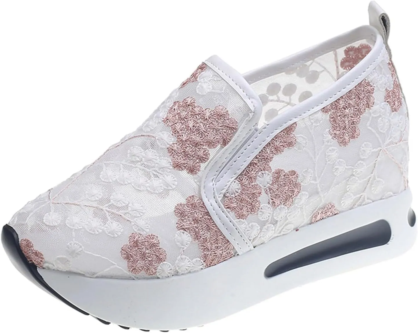 Womens Summer Walking Shoes Paltform Wedge Athletic Tennis Shoes Embroidery Floral Mesh Breathable Sneakers Lightweight Non Slip Casual Comfort Fashion Sneakers