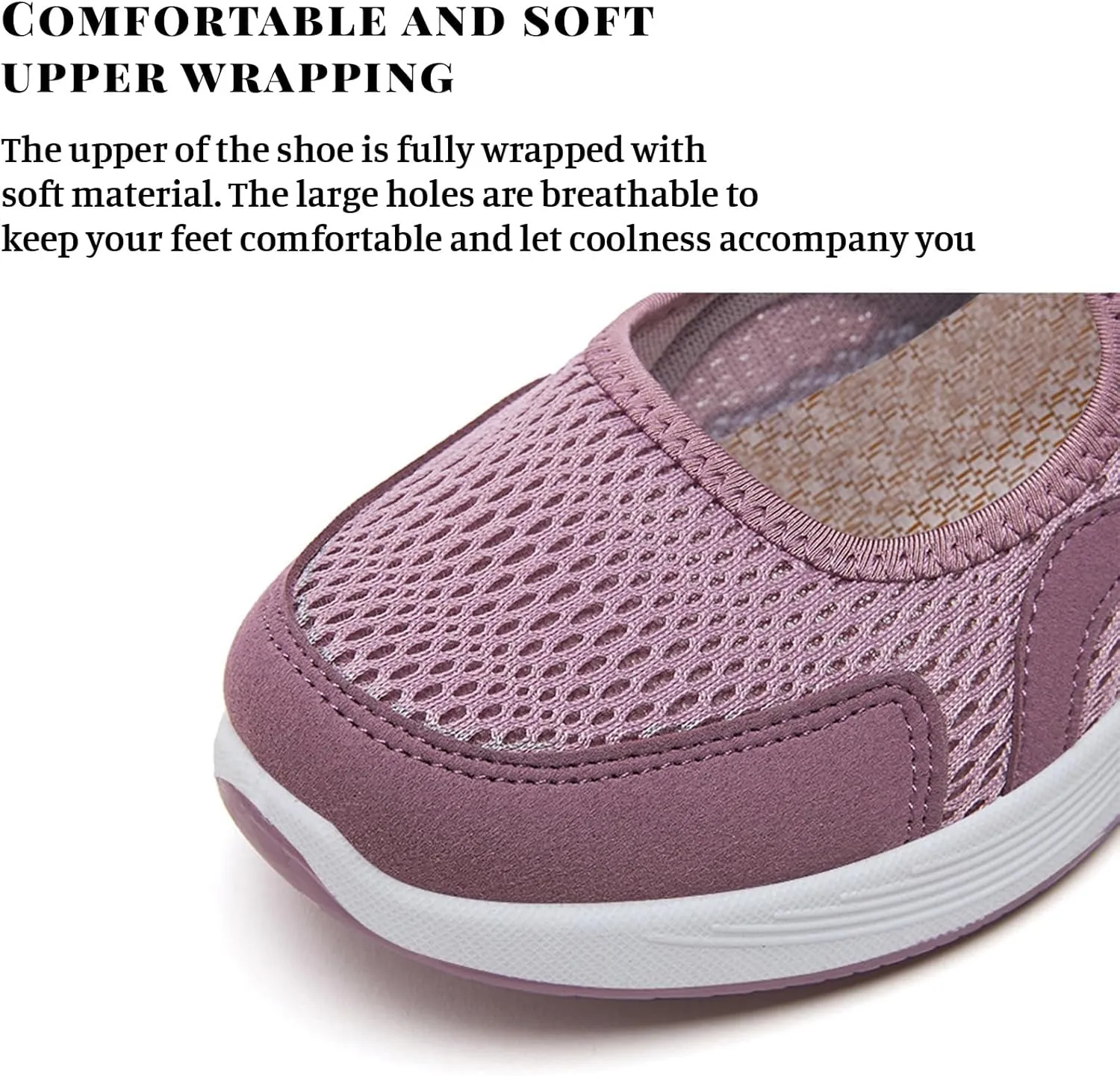 Womens Walking Shoes Casual Breathable Closed Toe Mesh Hollow Out Outdoor Sport Sneakers Summer Lightweight Comfortable Non-Slip Soft Sole Wedge Footwear