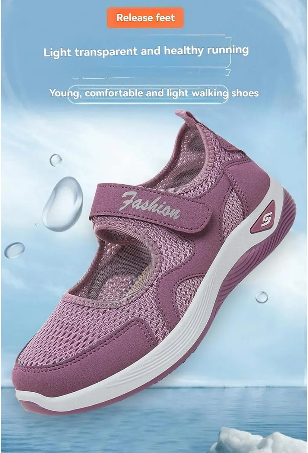Womens Walking Shoes Casual Breathable Closed Toe Mesh Hollow Out Outdoor Sport Sneakers Summer Lightweight Comfortable Non-Slip Soft Sole Wedge Footwear