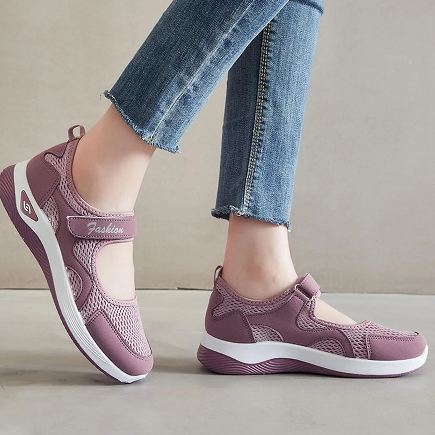 Womens Walking Shoes Casual Breathable Closed Toe Mesh Hollow Out Outdoor Sport Sneakers Summer Lightweight Comfortable Non-Slip Soft Sole Wedge Footwear