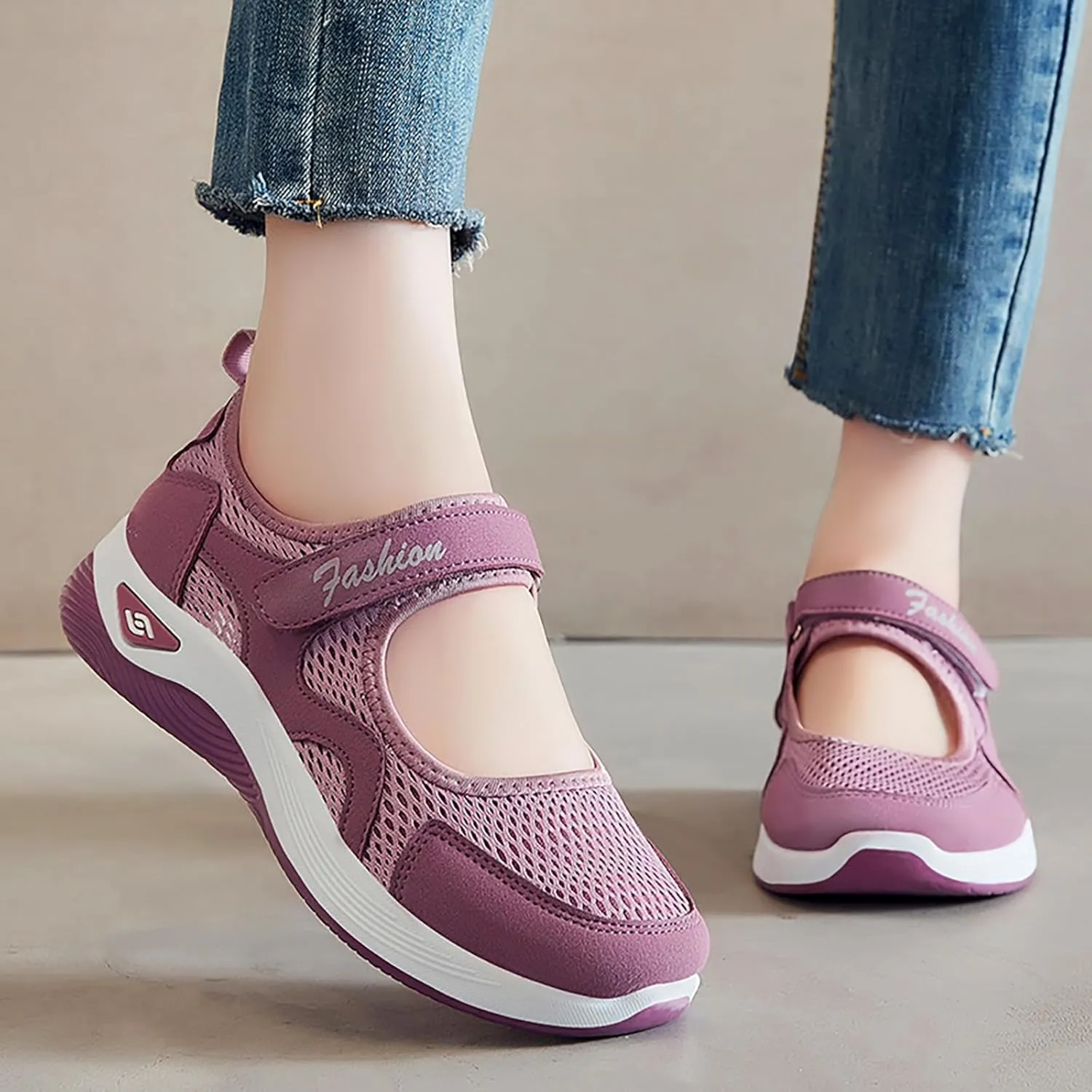 Womens Walking Shoes Casual Breathable Closed Toe Mesh Hollow Out Outdoor Sport Sneakers Summer Lightweight Comfortable Non-Slip Soft Sole Wedge Footwear