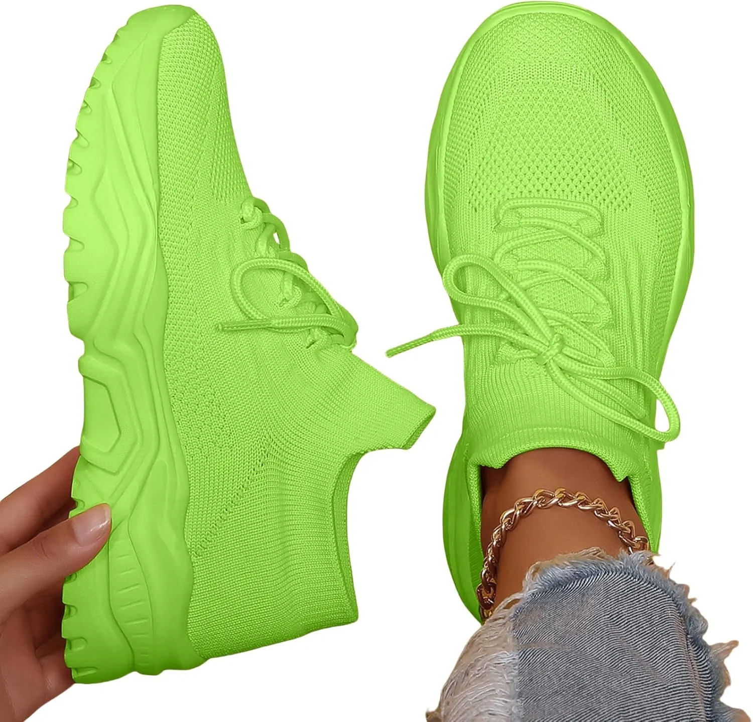 Women's Walking Shoes Summer Breathable Mesh Soft Sole Sneakers Lightweight Casual Fashionable Lace-up Low Top Slip on Sneakers Athletic Workout Sports Shoes