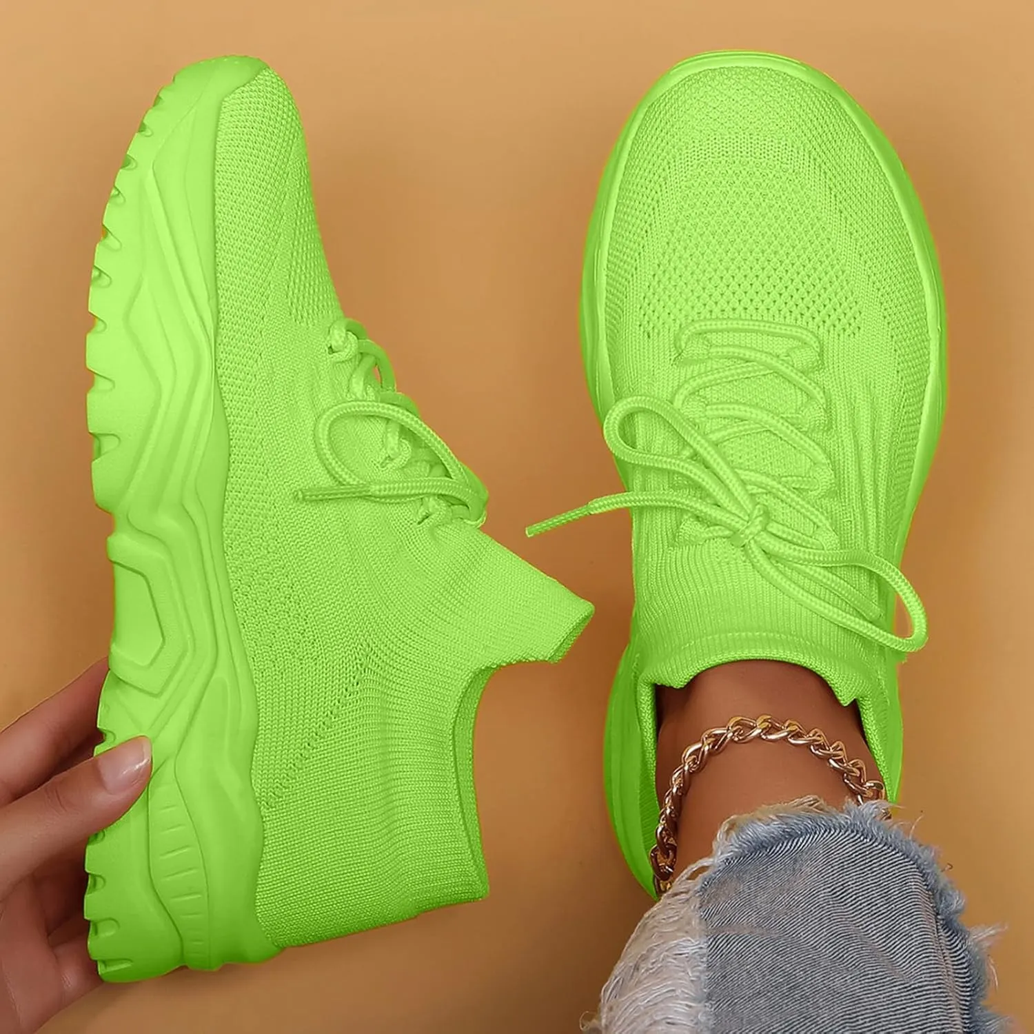 Women's Walking Shoes Summer Breathable Mesh Soft Sole Sneakers Lightweight Casual Fashionable Lace-up Low Top Slip on Sneakers Athletic Workout Sports Shoes