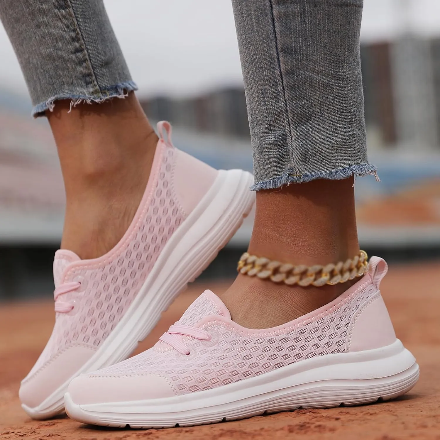 Womens Walking Shoes Tennis Lightweight Gym Sneakers Slip On Low Cut Workout Trainer Sport Breathable Mesh Running Shoes Comfortable Fashion Sneakers for Outdoor