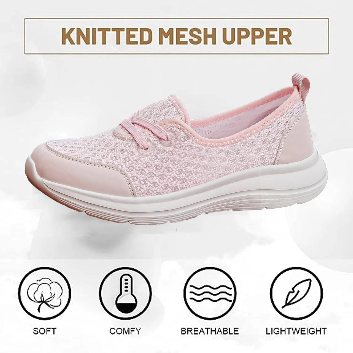 Womens Walking Shoes Tennis Lightweight Gym Sneakers Slip On Low Cut Workout Trainer Sport Breathable Mesh Running Shoes Comfortable Fashion Sneakers for Outdoor