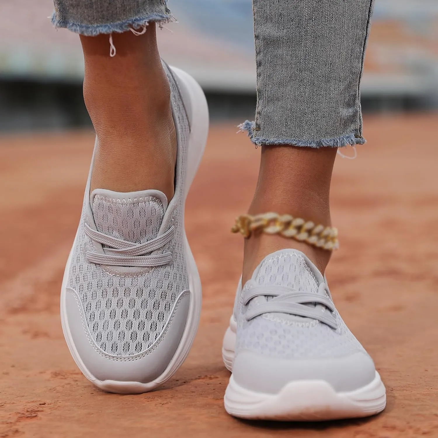 Womens Walking Shoes Tennis Lightweight Gym Sneakers Slip On Low Cut Workout Trainer Sport Breathable Mesh Running Shoes Comfortable Fashion Sneakers for Outdoor
