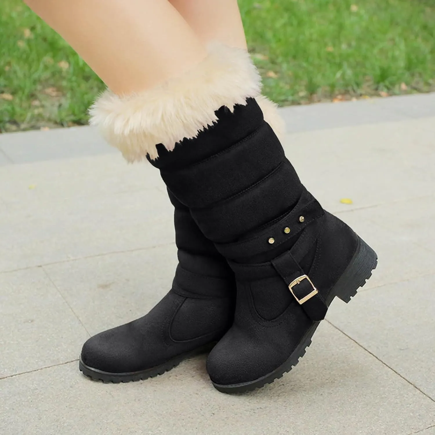 Women's Winter Snow Boots Fashionable Mid-Calf Boots Fleece Lined Warm Comfort Non Slip Furry Weather