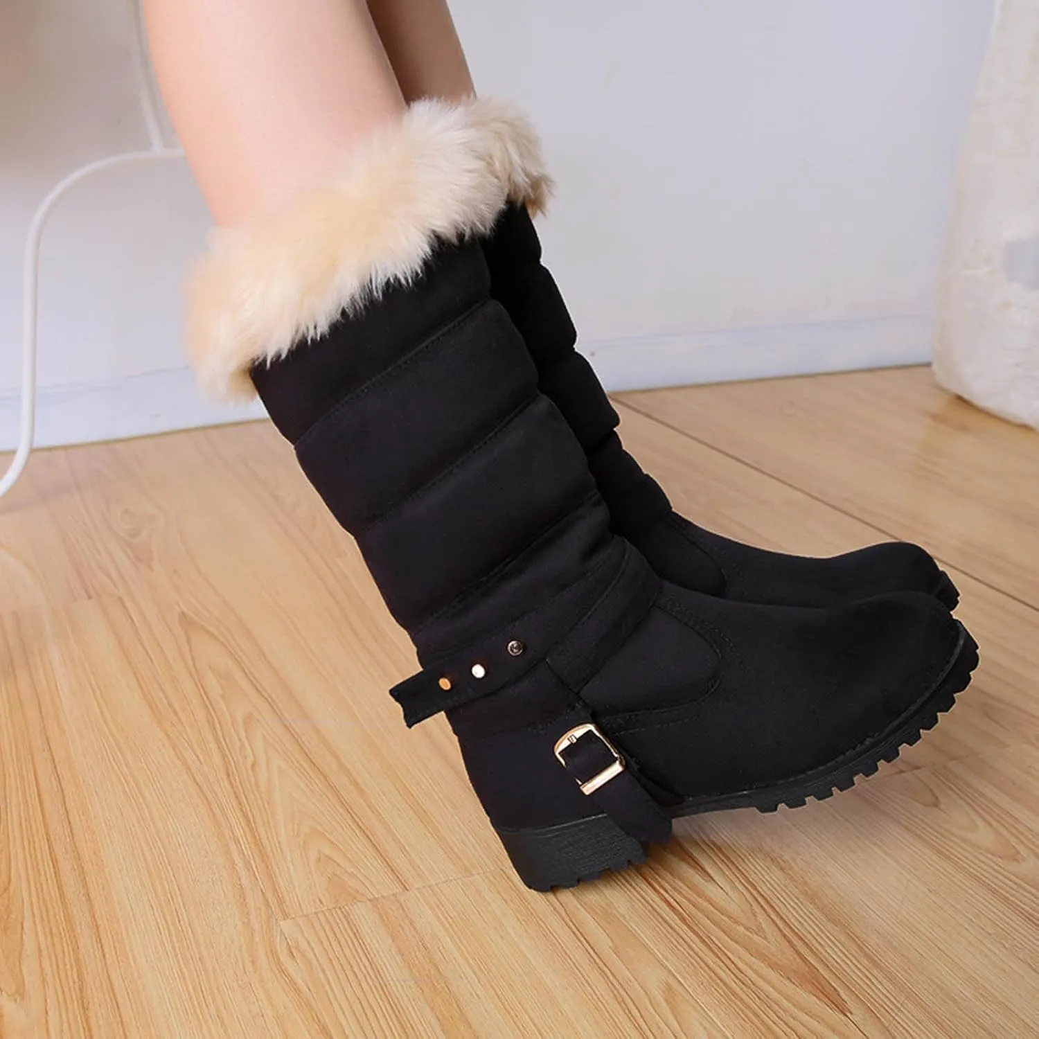 Women's Winter Snow Boots Fashionable Mid-Calf Boots Fleece Lined Warm Comfort Non Slip Furry Weather