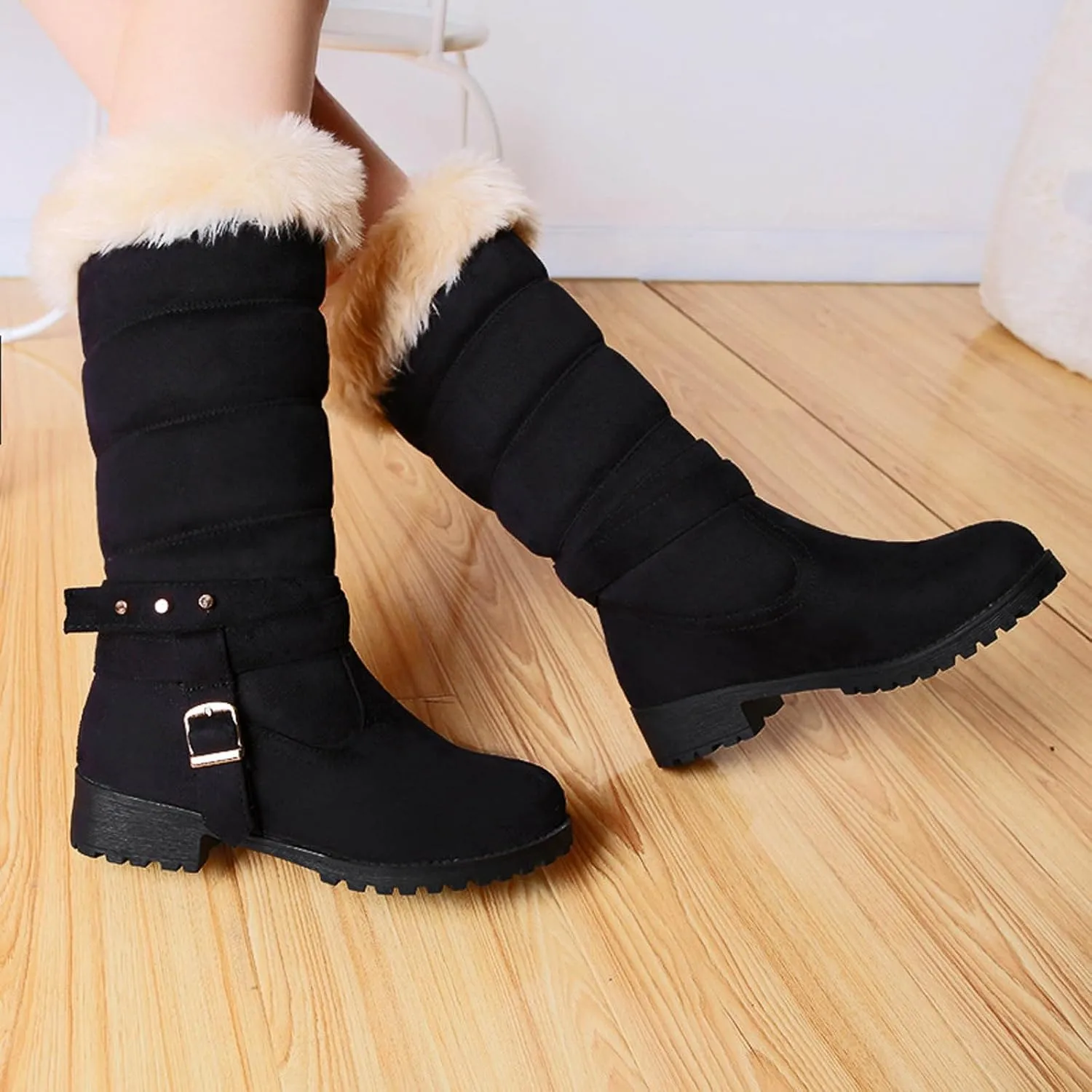 Women's Winter Snow Boots Fashionable Mid-Calf Boots Fleece Lined Warm Comfort Non Slip Furry Weather