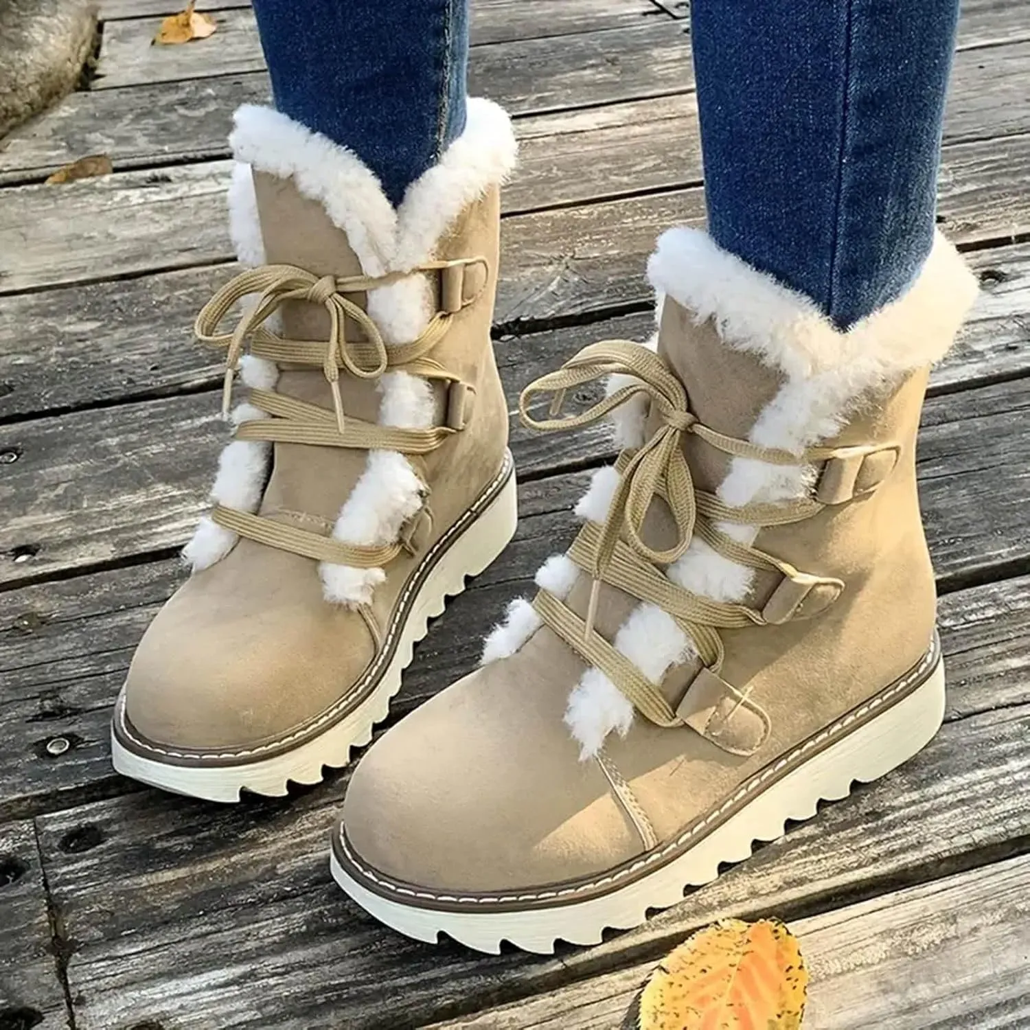 Women's Winter Snow Boots Strappy High Top Warm Boots Versatile Versatile Mid-Calf Boots Extra Wide Width Calf Boots