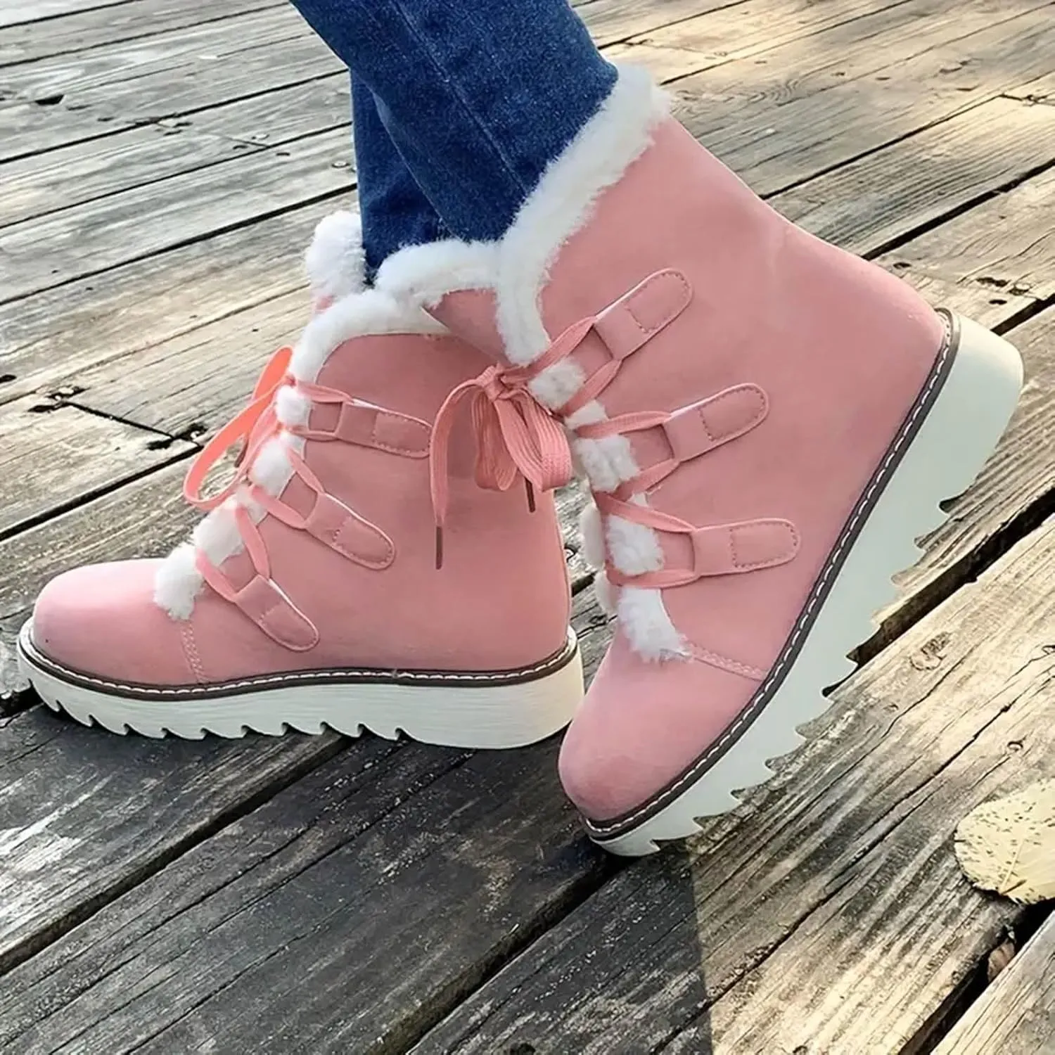 Women's Winter Snow Boots Strappy High Top Warm Boots Versatile Versatile Mid-Calf Boots Extra Wide Width Calf Boots