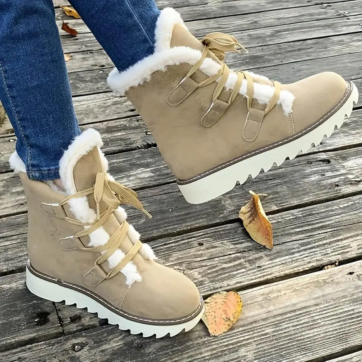 Women's Winter Snow Boots Strappy High Top Warm Boots Versatile Versatile Mid-Calf Boots Extra Wide Width Calf Boots
