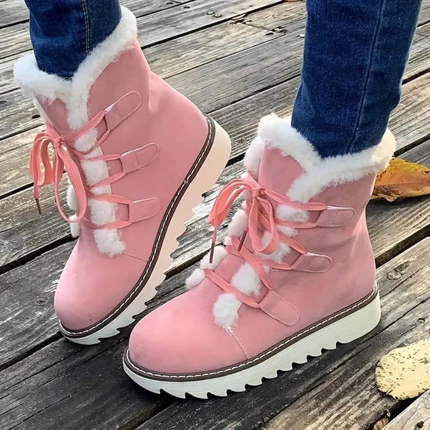 Women's Winter Snow Boots Strappy High Top Warm Boots Versatile Versatile Mid-Calf Boots Extra Wide Width Calf Boots