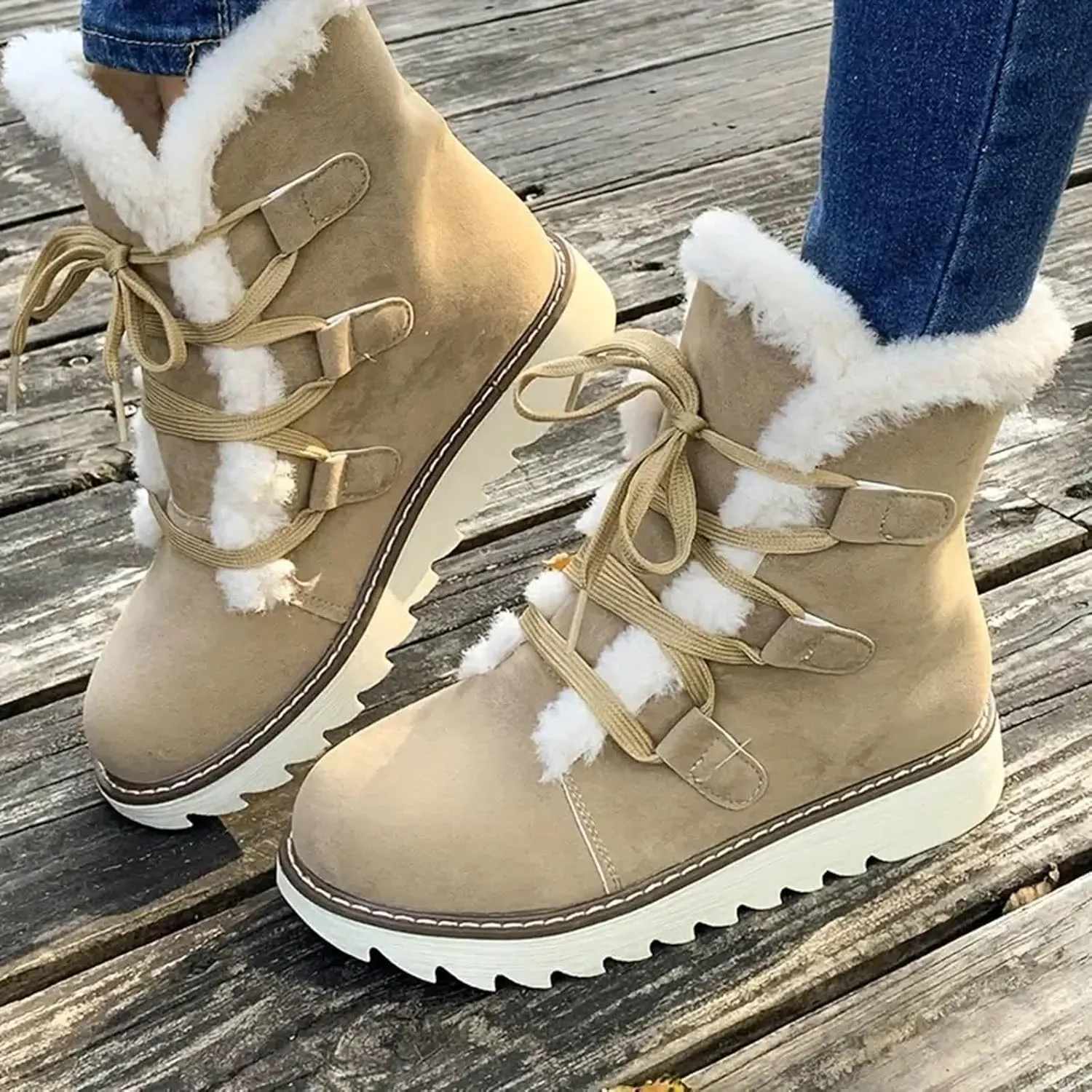 Women's Winter Snow Boots Strappy High Top Warm Boots Versatile Versatile Mid-Calf Boots Extra Wide Width Calf Boots