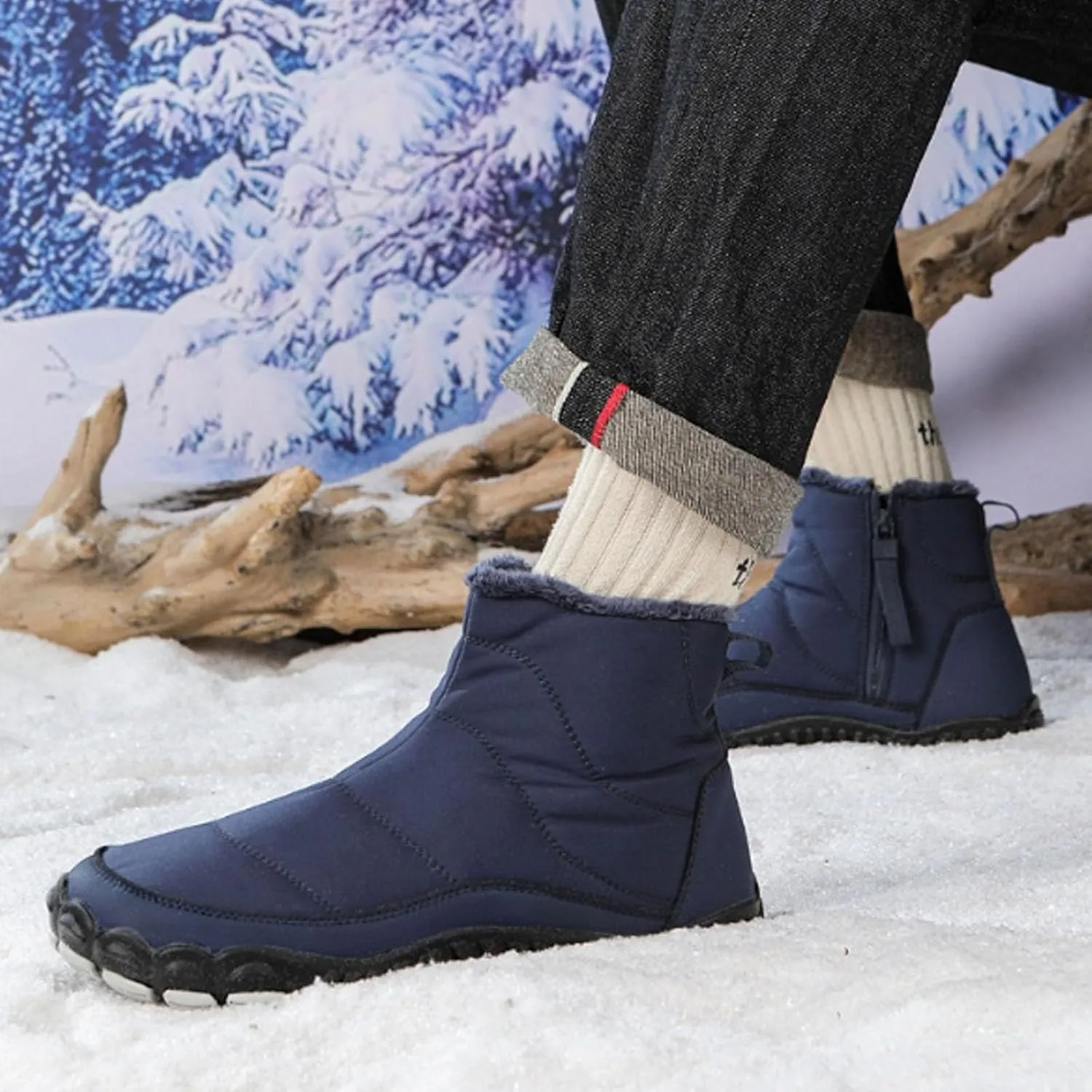 Women's Winter Warm Boots Solid Color Plush Insulated Snow Boots Soft Flat Non Slip Snow Hiking Boots Wide Width