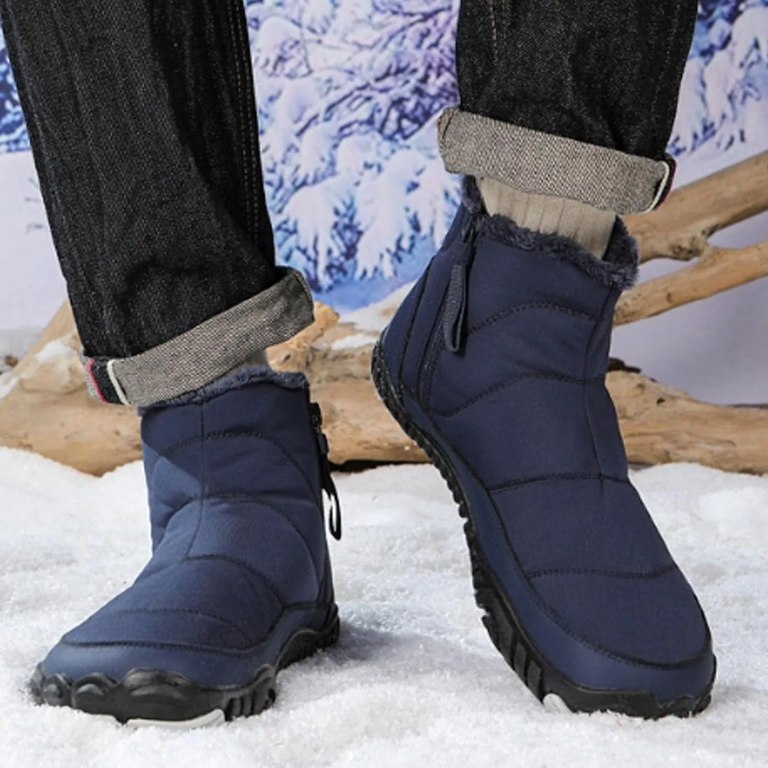 Women's Winter Warm Boots Solid Color Plush Insulated Snow Boots Soft Flat Non Slip Snow Hiking Boots Wide Width