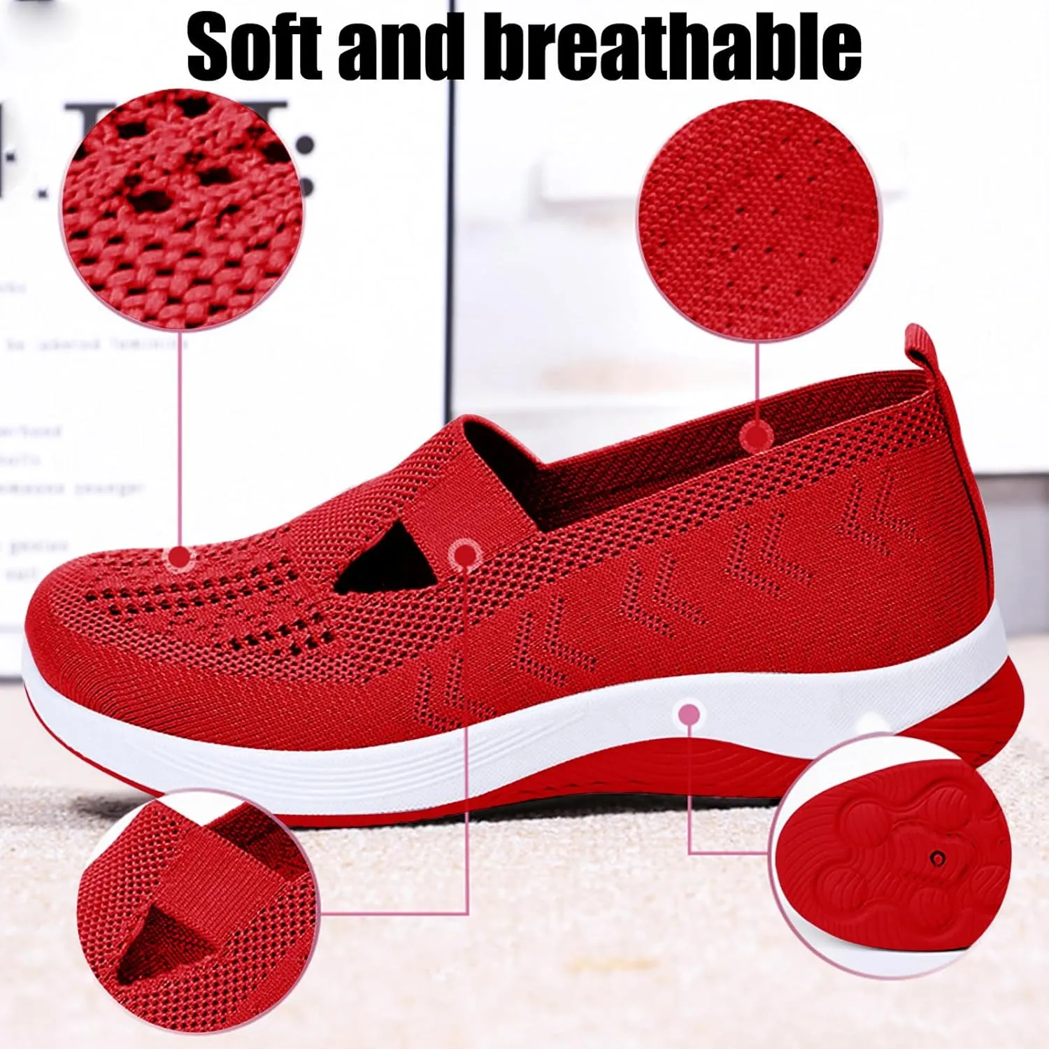 Women's Woven Orthopedic Shoes Summer Lightweight Breathable Arch Support Soft Shoes Trendy Comfortable Mesh Hollow Out Slip-On Sneakers Diabetic Foam Shoe Casual Dressy Walking Sneaker