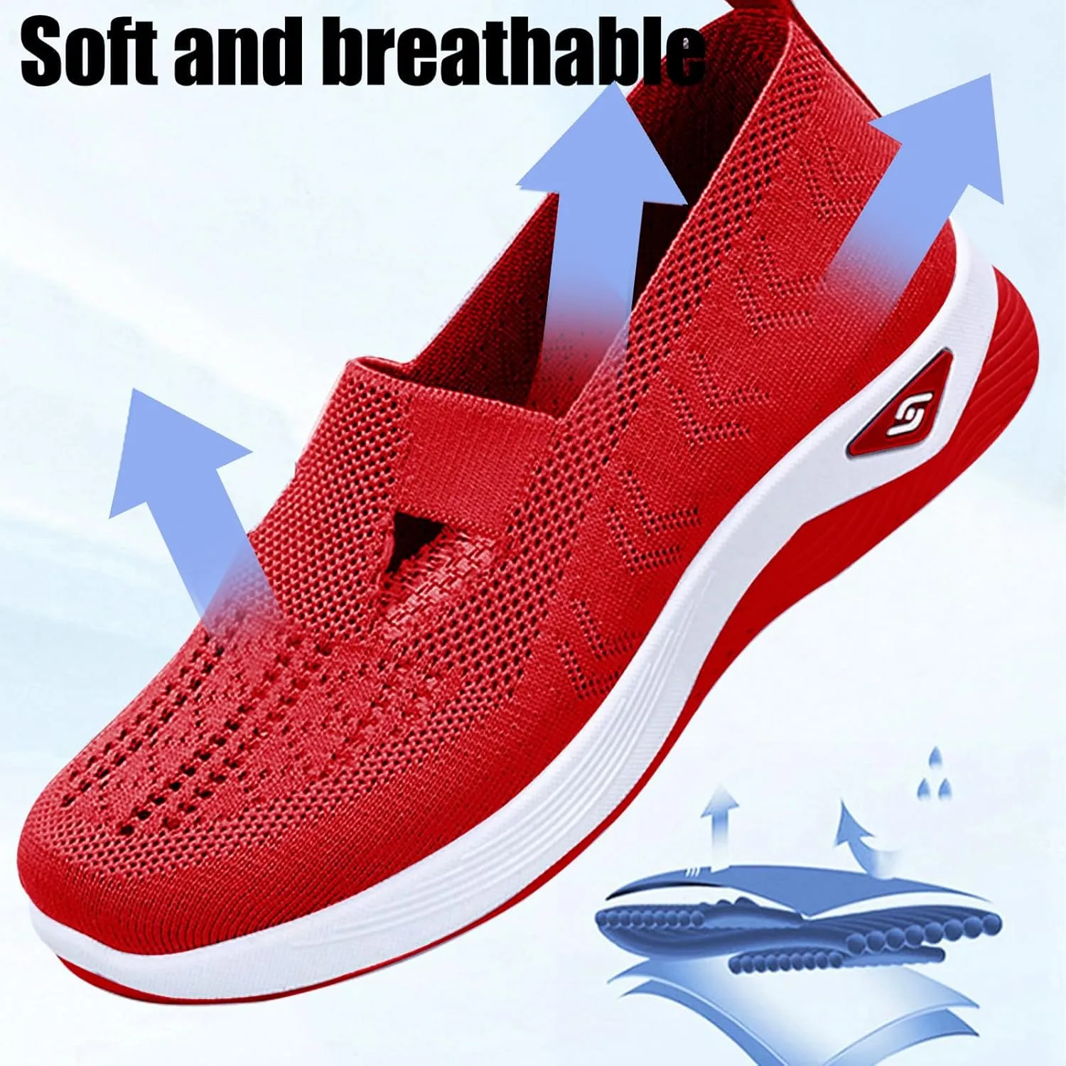 Women's Woven Orthopedic Shoes Summer Lightweight Breathable Arch Support Soft Shoes Trendy Comfortable Mesh Hollow Out Slip-On Sneakers Diabetic Foam Shoe Casual Dressy Walking Sneaker