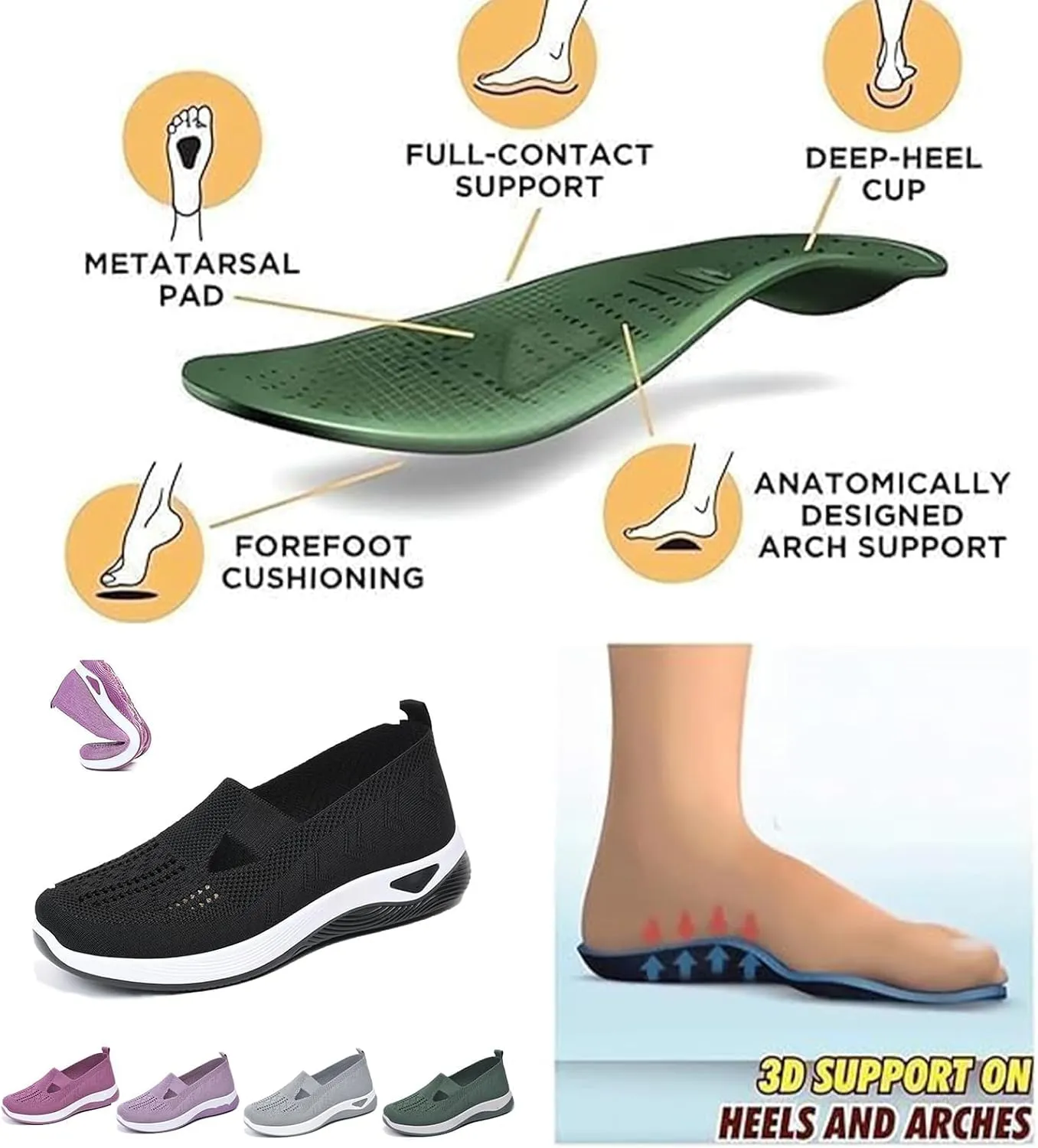 Women's Woven Orthopedic Shoes Summer Lightweight Breathable Arch Support Soft Shoes Trendy Comfortable Mesh Hollow Out Slip-On Sneakers Diabetic Foam Shoe Casual Dressy Walking Sneaker