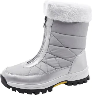 Zipper Mid Calf Snow Boots for Women Fleece Lined Warm Water Proof Boots Thick Bottom Non Slip Winter Snow Boots