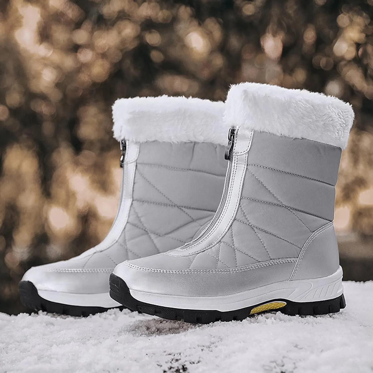 Zipper Mid Calf Snow Boots for Women Fleece Lined Warm Water Proof Boots Thick Bottom Non Slip Winter Snow Boots