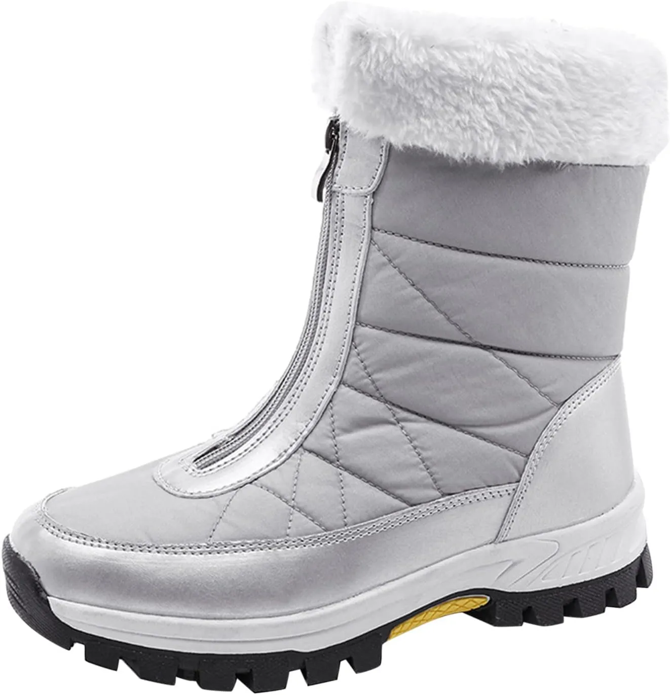 Zipper Mid Calf Snow Boots for Women Fleece Lined Warm Water Proof Boots Thick Bottom Non Slip Winter Snow Boots
