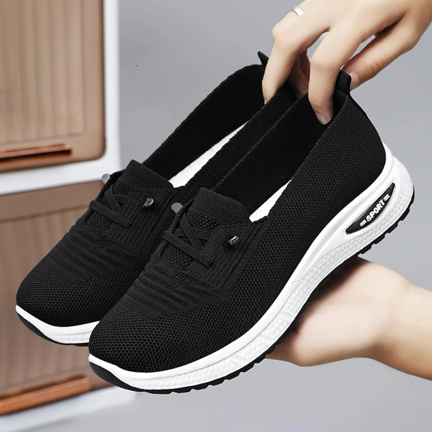 ZWRXW Women's Comfortable Walking Shoes Slip On Orthopedic Sneakers Breathable Mesh Knitted Woven Arch Support Non-Slip Shoes Tennis Athletic Casual Lightweight Wide Width Soft Shoe
